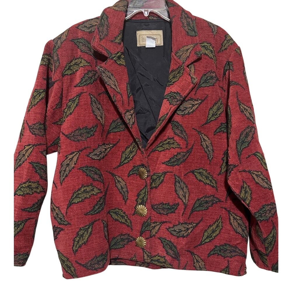 Vintage Painted Pony Tapestry Leaf Blazer Women's Textured Woven Fall Jacket
